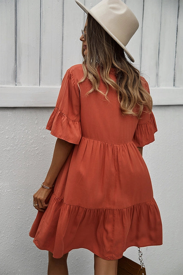 Orange Button-up Ruffle Dress