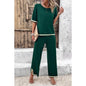 Round Neck two Piece Blouse and Pants Set