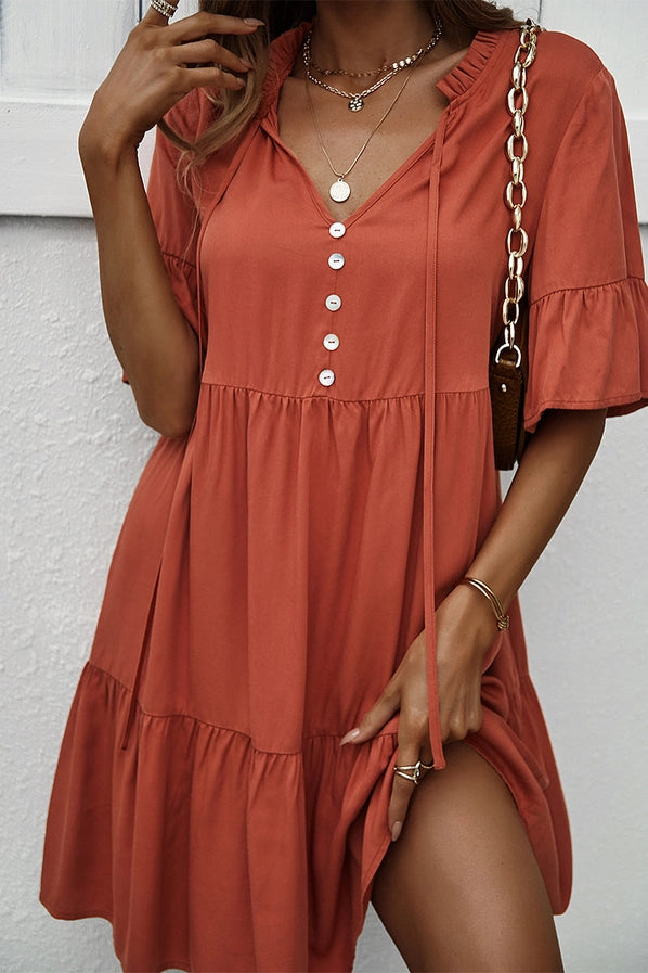 Orange Button-up Ruffle Dress