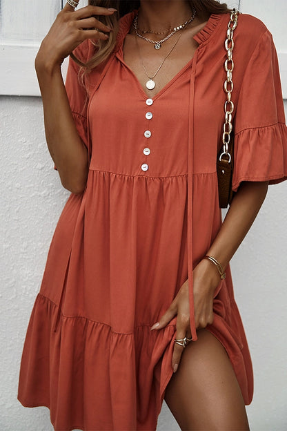 Orange Button-up Ruffle Dress